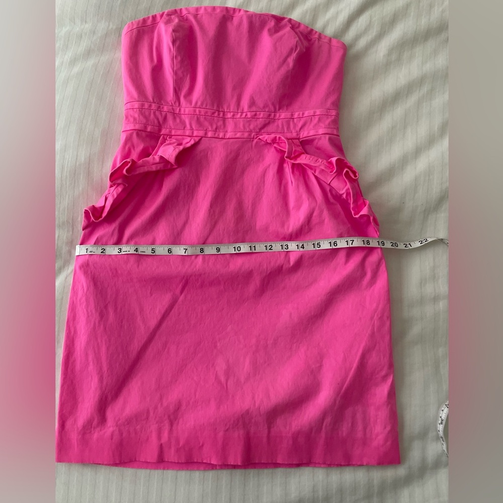 J. Crew Flamenca Neon Hot Pink Strapless Ruffle Cocktail Dress Cotton Sz 6 - Picture 2 of 16